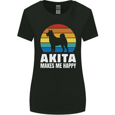 Akita Makes Me Happy Divertente Cane Inu Donna più Ampia Taglio T-Shirt