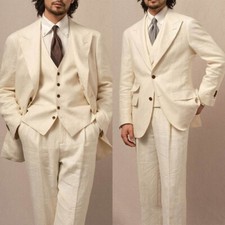 Abito Uomo Bianco Tessuto Lino