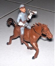 Soldatino Cromoplasto Landi SUDISTA A CAVALLO MARRONE con TROMBA Far West