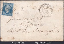 FRANCE N°14A SUR LETTRE PC