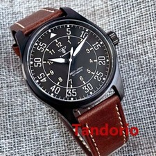 Orologio Tandorio 39 mm vetro zaffiro cassa PVD nero 20 ATM Giappone NH35A pilota subacqueo