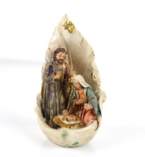 Sacra Famiglia Statuetta Natività Resina Presepe Luna Foglia Stella Decorazione