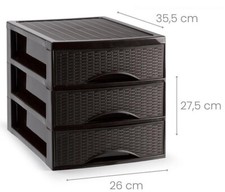 Cassettiera Organizer Effetto Rattan 3 Cassetti Wenge 26 x 35 x 27 cm