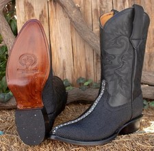 Stivali western da cowboy in vera pelle con stampa Stingray esotica J-Toe - Nero