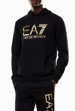 EA7 Emporio Armani Felpa Con Cappuccio Nero Logo Oro 7M001190