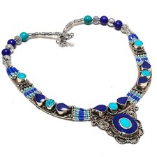 Turchese, Lapislazzuli Gemma Argento Sterling 925 Gioielli AAA + Collana Nepalesi