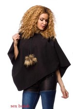 SEXY PONCHO NERO con pelliccia