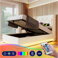 Letto Singolo Con Contenitore 90X200 Cm Con LED E USB Type C, Letto Imbottito Co