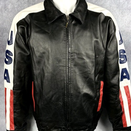 Giacca pelle vintage bandiera