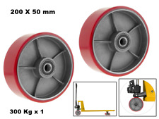 SET 2 RUOTE IN METALLO E POLIURETANO SU CUSCINETTI 200X50 mm PER TRANSPALLETT