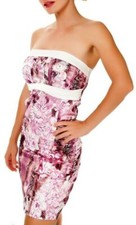 Sexy Miss Donna Fiore Mini Abito Fascia Raso Vestito a Matita 34 36 38 Colorato