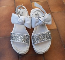 Sandali Bambina Bimba Nero Giardini Bianchi 35 Strass Fiocco Glitter Vera Pelle