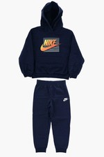 Tuta little boy felpata hoodie-pant polsino NIKE 86M412-U90 Blu-logo arancio