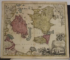 ISOLE DANESI DANIMARCA 1720 HOMANN INSOLITA ANTICA ORIGINALE RAME INCISO MAPPA