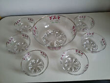  SET in Vetro MACEDONIA / GELATO x6 con FIORE e BORDINO ORO VINTAGE 80s ITALIA 