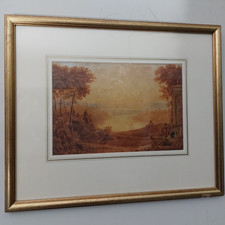 Paesaggio classico arcadico - acquerello fine - George Barret Jr (1767-1842)