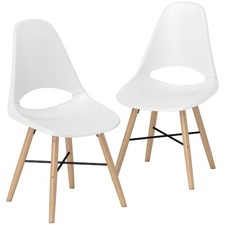 Set 2 Sedie da Pranzo in Plastica e Legno Stile Nordico Bianco DecHome