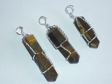 PENDENTE ETNICO GABBIA OCCHIO DI TIGRE pietra naturale ciondolo amuleto obelisco