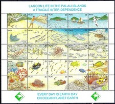Palau 1990 Lagoon Life gabbiano uccellini pesce razza coralli squalo tartaruga polpo