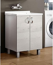 Lavatoio Da Bagno a Due Ante Battenti Con Asse in Legno, Mobile Lavatoio Con Lav