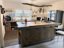 Cucina lineare + isola piano Snack STOCCARDA INDUSTRIAL legno massello SU MISURA