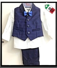 COMPLETO SET ELEGANTE CERIMONIA BATTESIMO BAMBINO BLU MADE IN ITALY 3 MESI