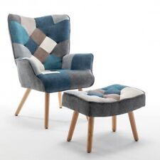 SET SIESTA Poltrona con Sgabello di Design in Tessuto Gambe in Legno di Faggio