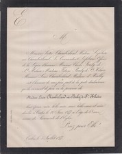 1877 Faire-part décès Mme Victor CHAMBERLAND née Louise BOULY de SAINT-HILAIRE
