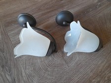 Coppia di APPLIQUE a Braccio stile Vintage da parete - Ottone/vetro smerigliato