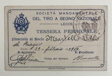 1929 Tessera sport TIRO A SEGNO NAZIONALE Società di LECCE