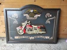 Quadro vintage legno Harley Davidson, immagine in rilievo
