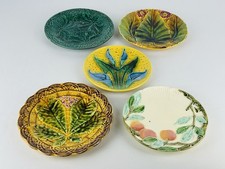 5 Antichi Piatti Liberty Barbotine In Ceramica Inizio XX Sec.