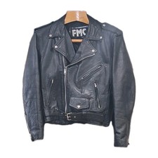 Giacca moto vintage anni 90 FMC vera pelle trapuntata foderata nero argento taglia 38