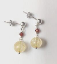 Orecchini in argento 925  con quarzo citrino tondo da 8 mm e cubic zirconia 