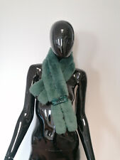 Sciarpa Coprispalle Stole in Vera Pelliccia Lapin, Verde, Nuovo
