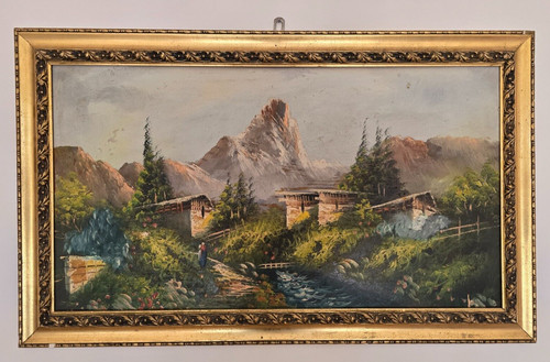 Quadro paesaggio montano olio - paesaggio,