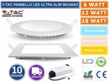 KIT 10 PANNELLI LED V-TAC ULTRA SLIM 6W - 12W - 18W DA INCASSO DRIVER INCLUSO