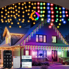 Luci Natale Da Esterno Cascata, Luci Natale Balcone Esterno Bianco Caldo E RGB, 