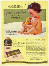 PUBBLICITA' 1940 BOROTALCO PALMOLIVE BIMBO BEBE' FELICE GIOCO PAPERA BAGNETTO