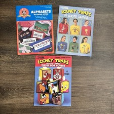 Lotto 3 modelli artigianali vintage Looney Tunes punto croce plastica e tela di scarto
