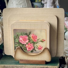 Set tovagliette e tovagliette vintage + supporto rose inglesi - retrò metà secolo