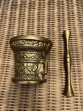 Mortaio In Ottone Con Pestello Decorato Anno 1590