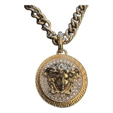 RARA AUTENTICA Versace Medusa Catena Collana Uomo Ciondolo Cristallo Placcato Oro