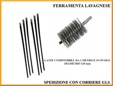 Kit pulizia canna fumaria spazzacamino 6 aste da 1 metro e scovolo da 12 cm