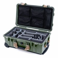 Custodia OD Green & Tan Pelican 1510 con divisori grigi e organizer coperchio in rete.