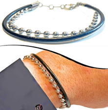 Bracciale in acciaio inox e pelle da uomo braccialetto a catena da donna cuoio
