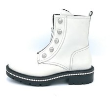 Elvio Zanon I6507 stivaletto pelle bianco cerniera e borchie tacco c/armato