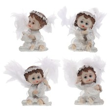 4 statuette di cherubini in resina - Mini statuette di angeli con soffici -