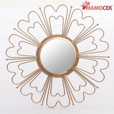 SPECCHIO Metallo oro bronzo tondo 33cm fiore casa bagno ingresso etnico