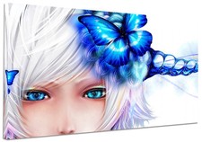 Quadro Moderno Manga Farfalla Blu cm.120x60 Stampa Tela Arredamento Casa Design